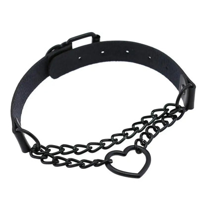 Vintage Heart Necklace Choker – Goth Collar with Chain, Grunge Punk, Cute Kawaii Egirl Harajuku Accessories for Girls