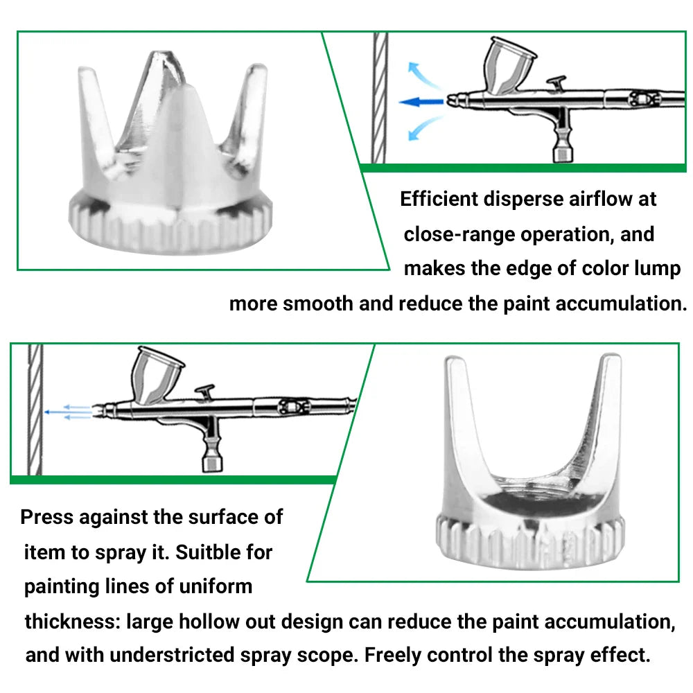 Airbrush Cover Caps – Crown, Tomahawk, Hollow Condensing & Spatter Fan Caps Accessory