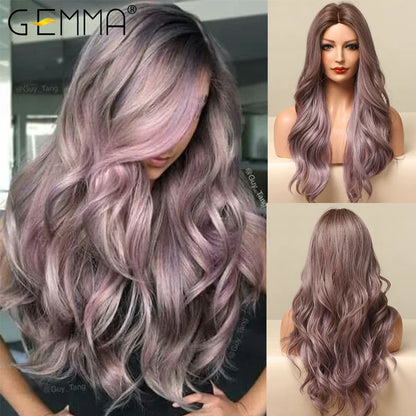 GEMMA Ombre Brown Blonde Synthetic Wig with Bangs – Long Straight Cosplay Wig for Women, High-Temperature Fiber