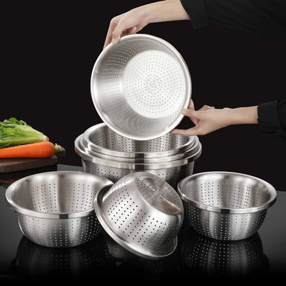 Stainless Steel Drain Basket Colander – Round Rice Cleaning Sieve & Fruit Vegetable Washing Strainer for Kitchen Use