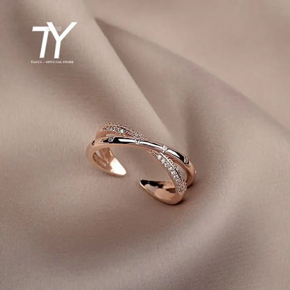 Women’s Rose Gold Zircon Open Ring – Adjustable Light Luxury Fashion Jewelry, Elegant Korean Style Gift Ring