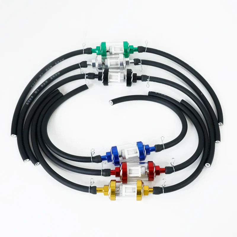 8mm Motorcycle Inner Fuel Filter with Gasoline Filters + 40CM Petrol Fuel Line Hose + 4 Clips for Moto, Scooter, Dirt Bike