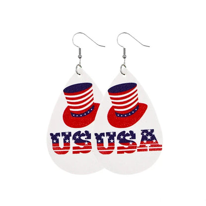 American Flag Leather Earrings - Star Stripe Teardrop Statement Jewelry for Independence Day & Patriotic Style