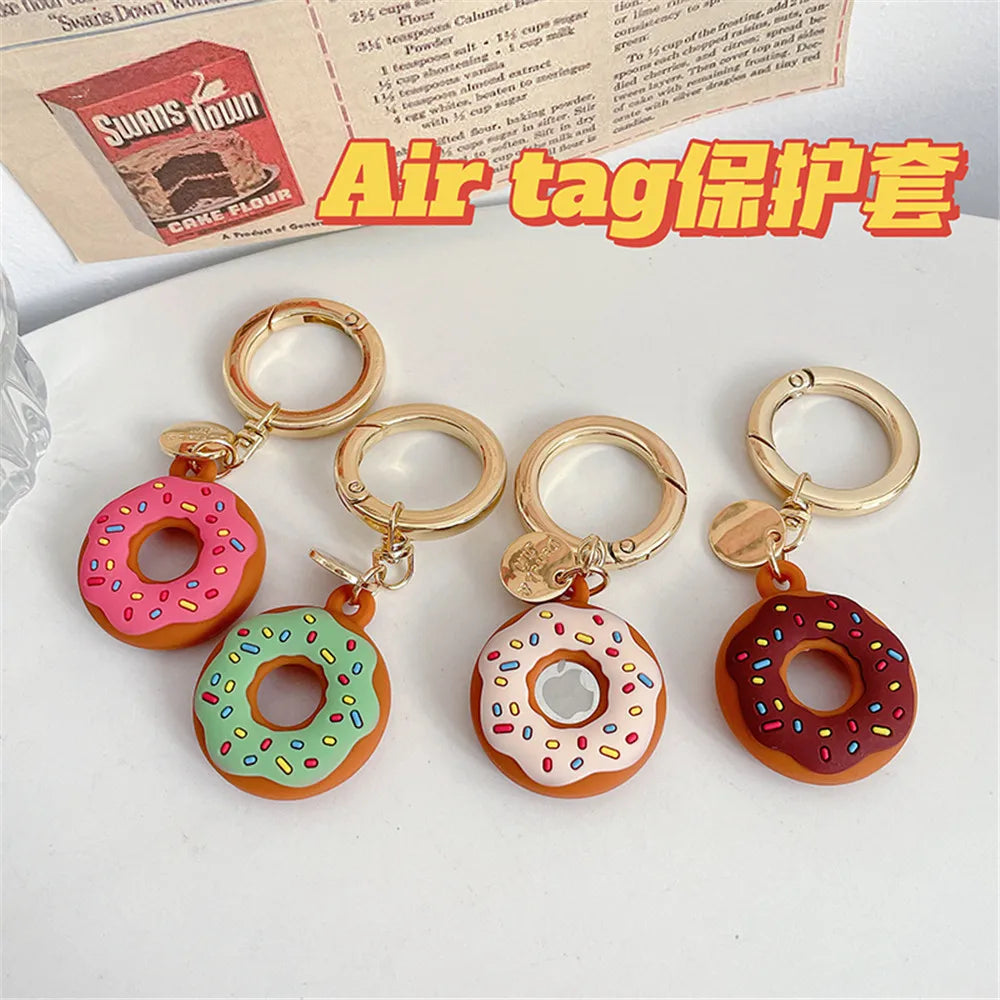 Cartoon Donut Silicone Case for Apple AirTag – Cute Protective GPS Tracker Cover for Dog Collar