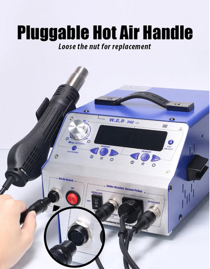 WEP 948-II 4-in-1 Soldering Station – Suction Tin, Solder Iron, Hot Air Gun, BGA Rework Tools