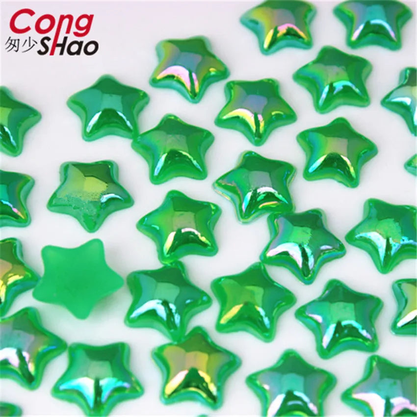 Cong Shao 100pcs 12mm Star AB Acrylic Rhinestones — Flatback Crystals for DIY Clothing & Jewelry Decoration