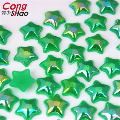 Cong Shao 100pcs 12mm Star AB Acrylic Rhinestones — Flatback Crystals for DIY Clothing & Jewelry Decoration