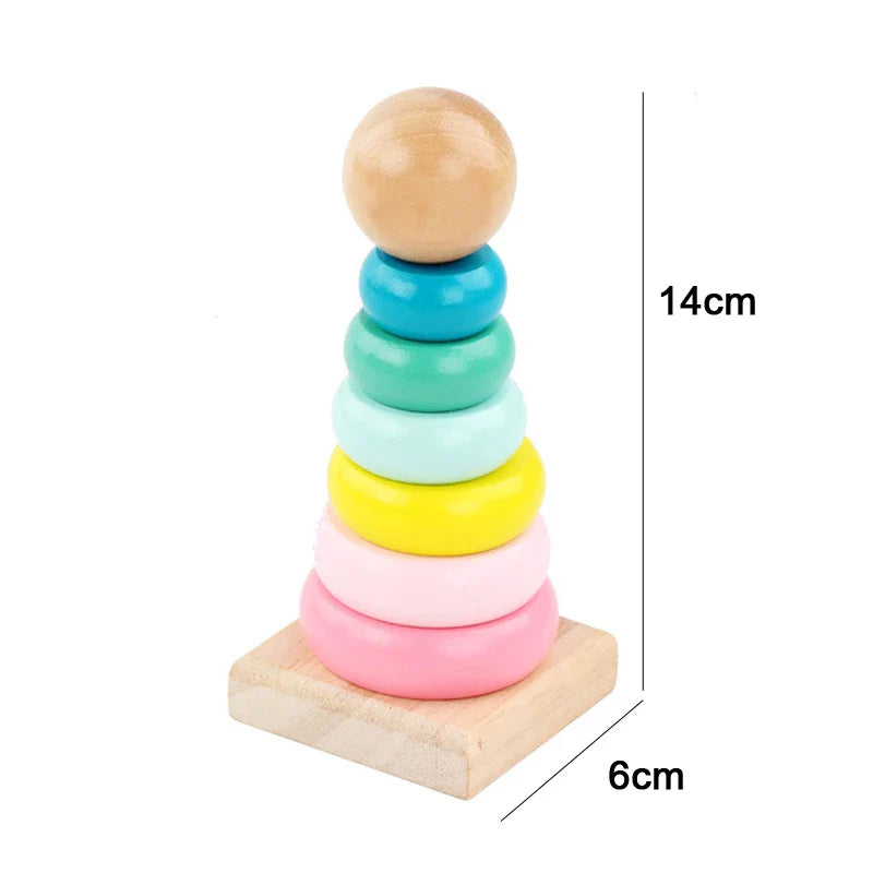 Hot Kids Montessori Wooden Toys – Macaron Blocks, Music Rattles, Colorful Educational Learning Blocks for Babies