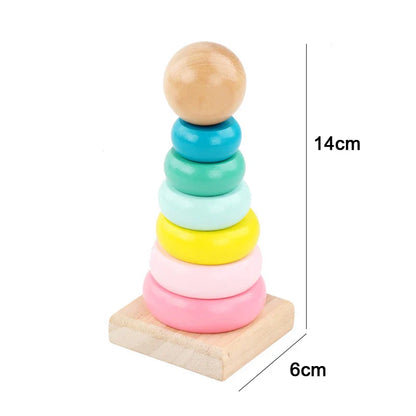 Hot Kids Montessori Wooden Toys – Macaron Blocks, Music Rattles, Colorful Educational Learning Blocks for Babies