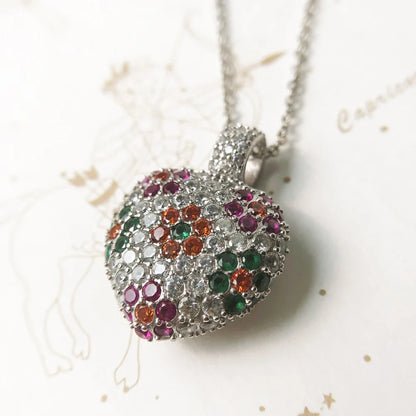 925 Sterling Silver Heart Necklace — Colorful Flower Romantic Summer Jewelry for Women