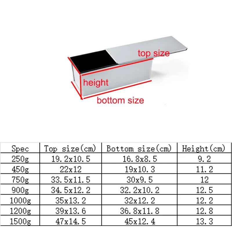 Aluminum Alloy Non-Stick Toast and Bread Loaf Pan – Black Cake Mold with Lid, Available in 250g to 1000g Sizes