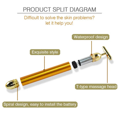 24K Gold Facial Wrinkle Lift Bar - Slimming Face Care Vibration Beauty Equipment - Facial Roller Massager with Vibration Energy