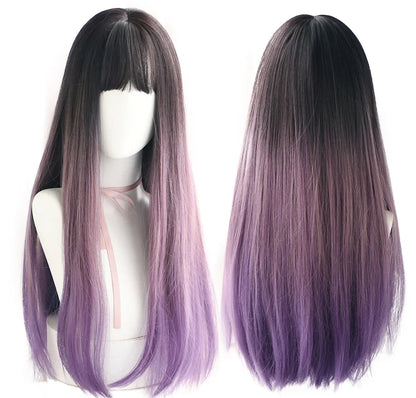 7JHHWIGS Long Straight Light Brown Synthetic Wig with Bangs – Heat-Resistant Daily Wear Wig for Women