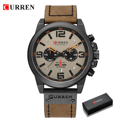 CURREN Men's Luxury Waterproof Sport Watch – Chronograph Quartz Military Wristwatch with Genuine Leather Strap
