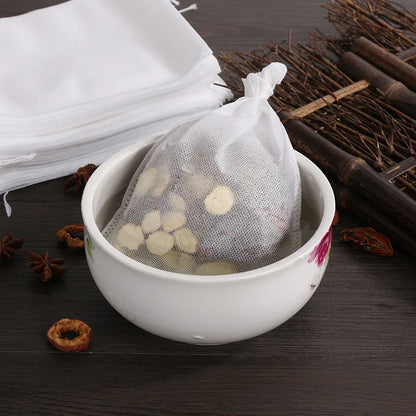 100 Pcs Disposable Tea Infuser Bags with String - Food Grade Non-Woven Fabric Spice Filters, Heat Seal Tea Bags