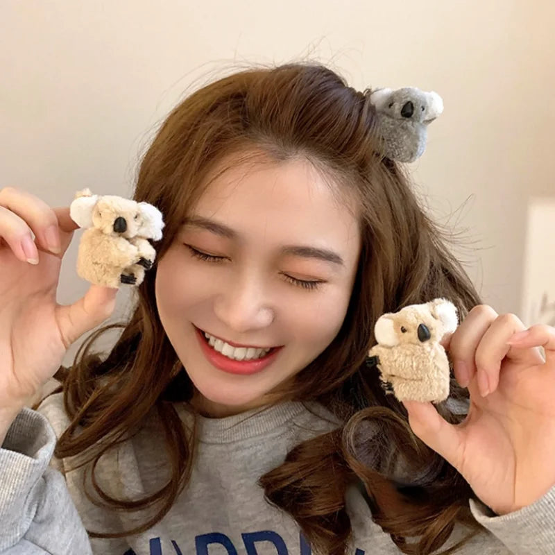2021 Women’s Cute Koala Bear Hair Clips – Plush Side Bangs Barrettes, Soft Hairpins for Girls and Ladies Hair Accessories