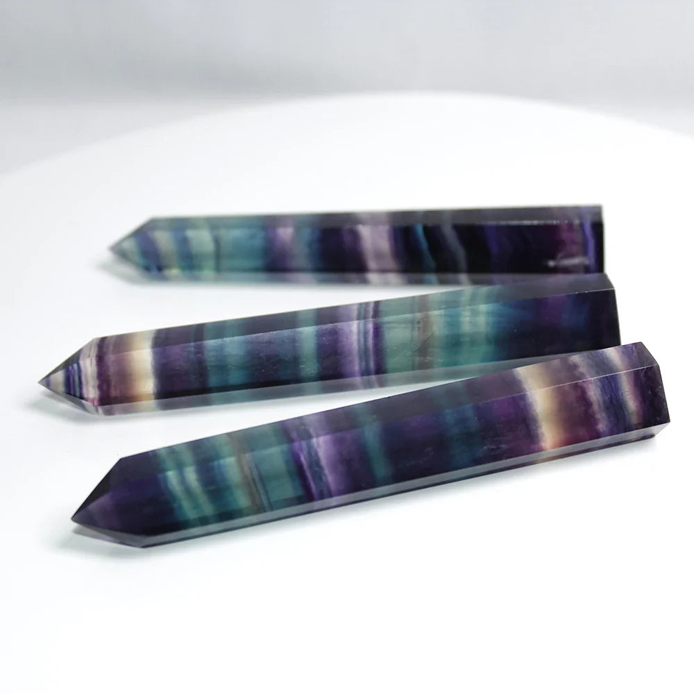 Natural Fluorite Crystal Wand — Colorful Striped Quartz Stone Point for Healing & Energy Treatment (4-7cm)