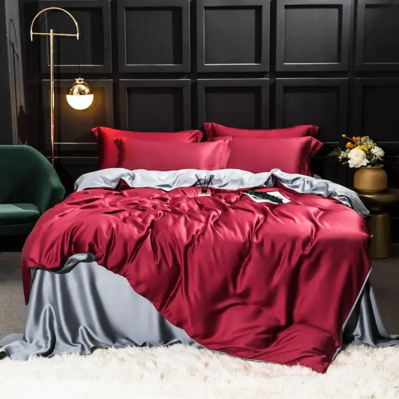 Liv-Esthete 100% Silk Bedding Set - Mulberry Silk Quilt Cover, Bed Sheet & Pillowcase, Queen/King Size Bed Linen