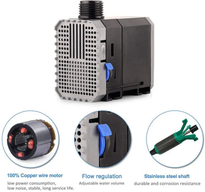 Ultra-Quiet Submersible Aquarium Water Pump - Adjustable 1500-5000L/h for Fish Tanks, Fountains & Ponds