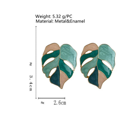 925 Silver Leaf Earrings for Women – Modern Geometric Green & White Trendy Jewelry Gift