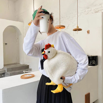 2024 New Chickens Shape Crossbody Purse for Women - Cute Hen-Shaped Zipper Bag - Soft Fleece Fashion Handbag and Shoulder Bag