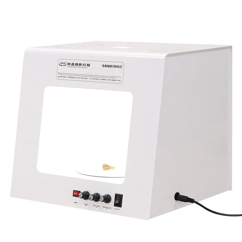 SANOTO Dimmable Photo Studio Light Box – Softbox with Rotating Turntable for Jewelry Photography & 3D Scanning