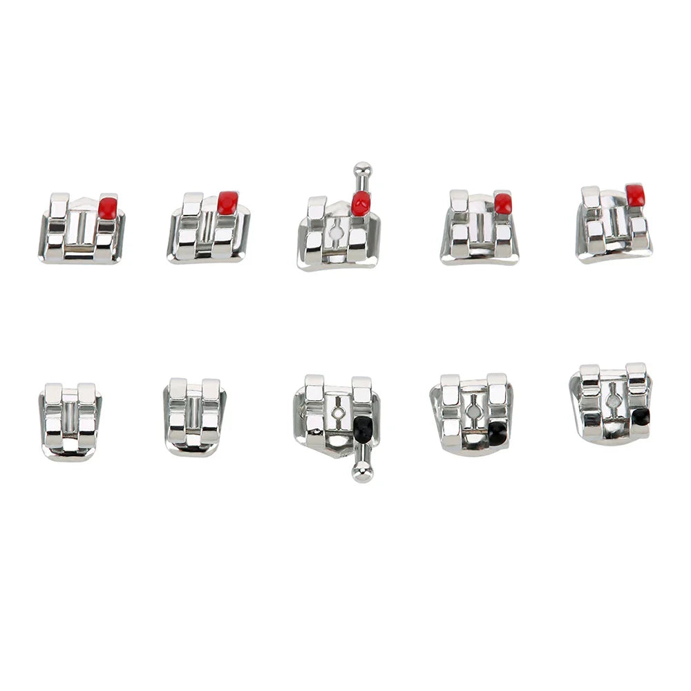AZDENT 10 Packs Dental Brackets – Orthodontic Metal Mini Standard Roth MBT Slot 0.022/0.018 with Hooks, 20 Pcs per Pack