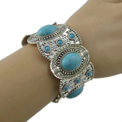 Gypsy Boho Tibetan Turquoise Bracelet for Women & Men – Vintage Elastic Ethnic Bangle Jewelry