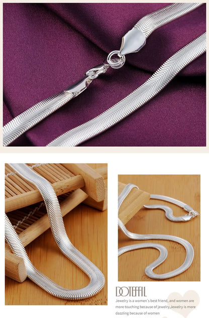 DOTEFFIL 925 Sterling Silver 6mm Flat Snake Chain Necklace — 16/18/20/22/24 Inch for Men & Women, Fashion, Wedding & Party Jewelry