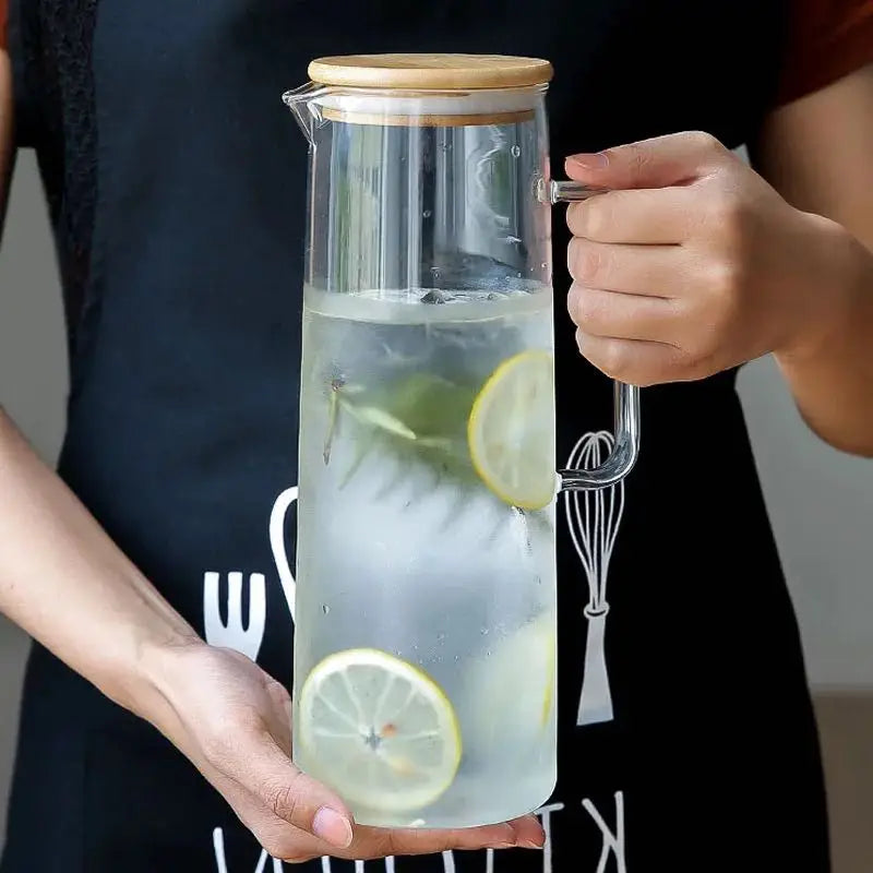Large Capacity Heat-Resistant Glass Water Pitcher with Handle – 1.2L/1.5L Transparent Cold Drink & Tea Kettle