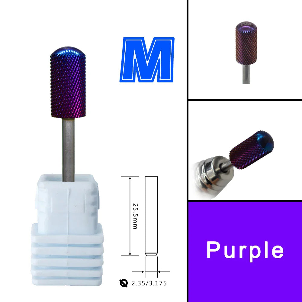 RolinStar 6.6 Purple Tungsten Carbide Nail Drill Bit – Dual-Hand Use, Large Round Top Barrel for Powder Removal