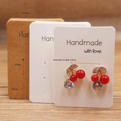 50PC Handmade Style Paper Earring Cards – DIY Jewelry Packaging in Brown & White, Multiple Sizes (5x5cm, 3x3cm, 5x9cm, 5x6.5cm, 5x7cm)