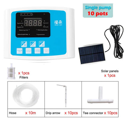 Solar Drip Irrigation System with Dual Pump & Timer | Automatic Plant Watering Device for Gardens