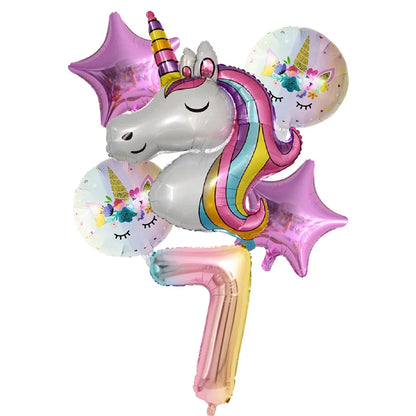 2024 Unicorn-Themed 1st Birthday Party Balloons - Inflatable Helium Foil Balloons for Kids' First Birthday and Baby Showers
