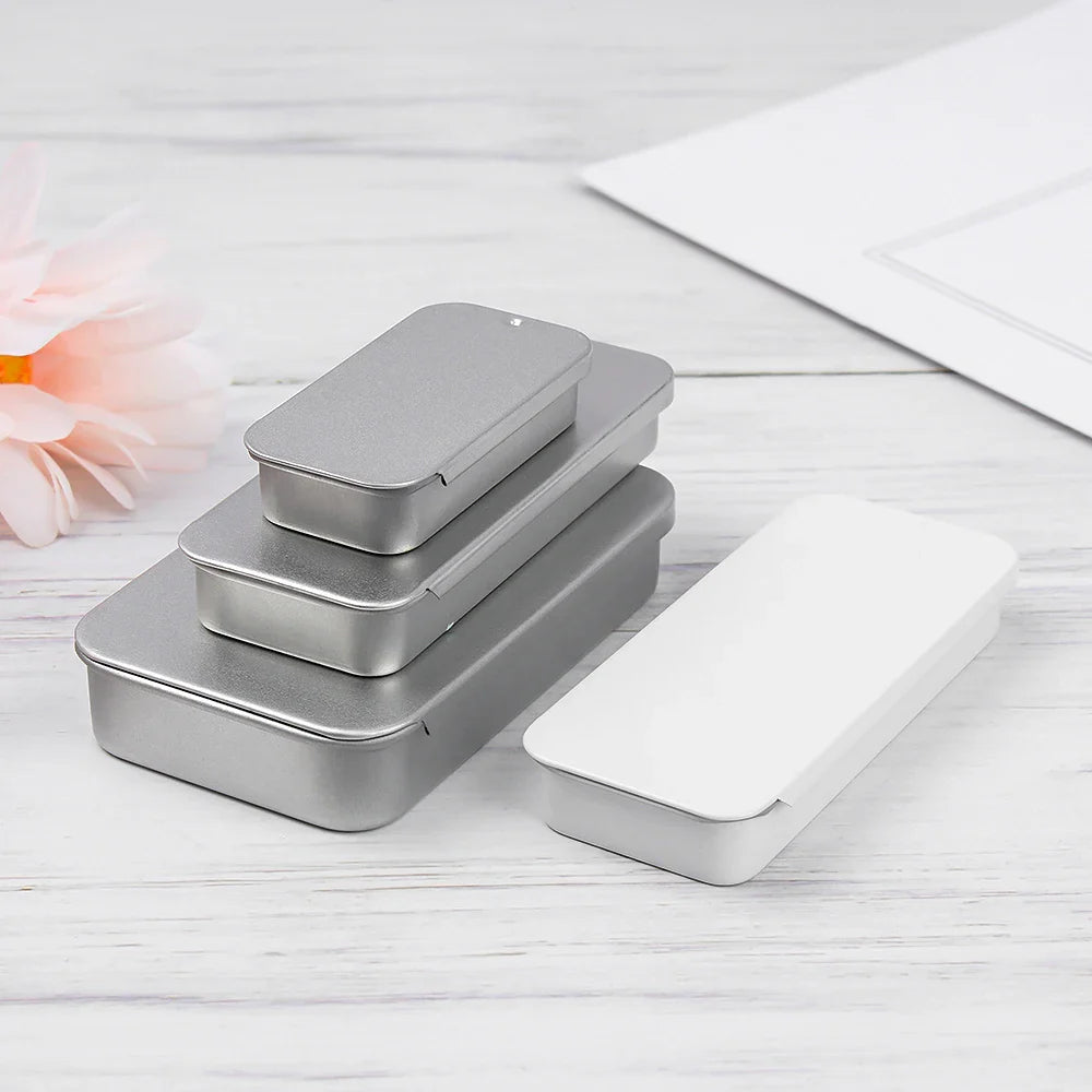 Metal Rectangular Mini Tin Box – Hinged Push-Top Candy, Pill & Small Storage Container