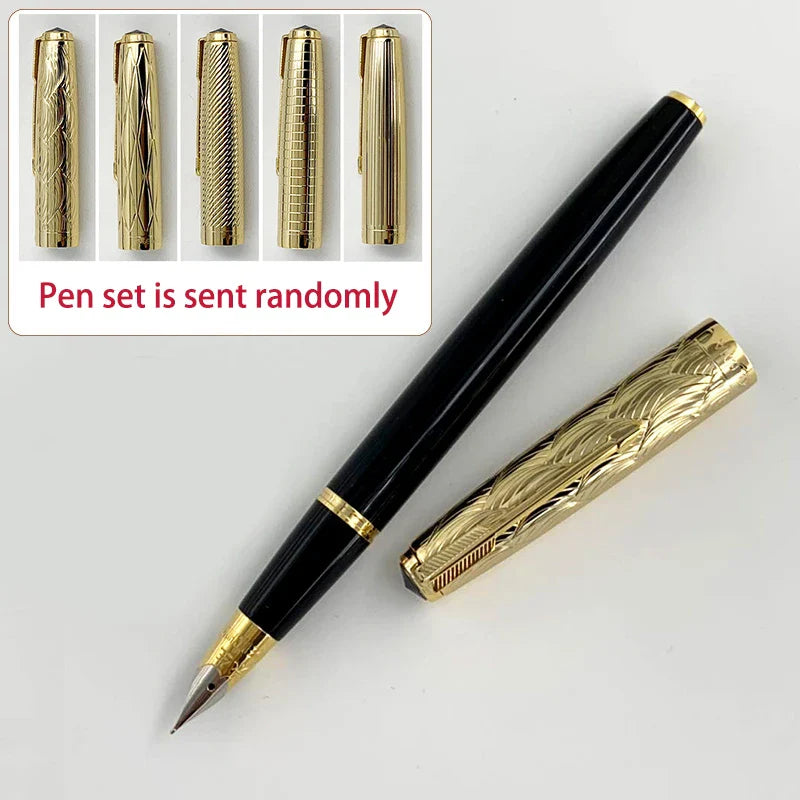 Yong Sheng 601A Wave Fountain Pen – Golden Cap, Fine Nib, Dark Blue Vacumatic, Luxury Gift for Office