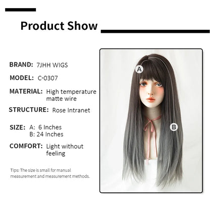 7JHHWIGS Long Straight Light Brown Synthetic Wig with Bangs – Heat-Resistant Daily Wear Wig for Women