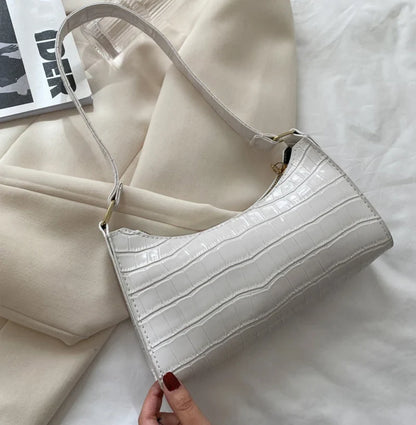 Fashion PU Leather Handbag for Women – Alligator Pattern Small Underarm Messenger Bag & Purse