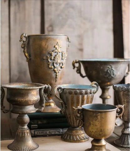 European Retro Iron Goblet Vase — Metal Flowerpot for Home, Living Room, Hotel & Flower Arrangement Decor