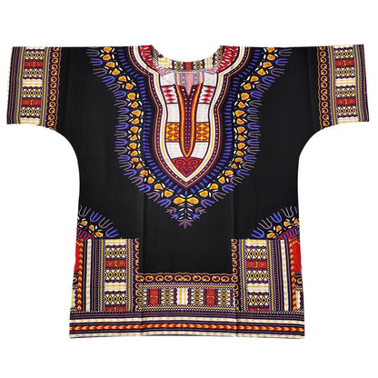 African Dashiki Cotton T-Shirt - Traditional Printed Unisex Fashion Top with Vibrant Ethnic Style Design