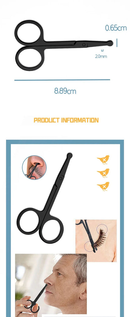 Mini Stainless Steel Round-Head Nose Hair Scissors — Portable Ergonomic Nose Trimmer & Cutter