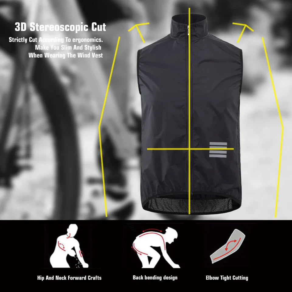 KEMALOCE 2023 Cycling Vest - Navy Blue Windproof Sleeveless Bicycle Gilet, Lightweight MTB Sports Wind Vest for Men