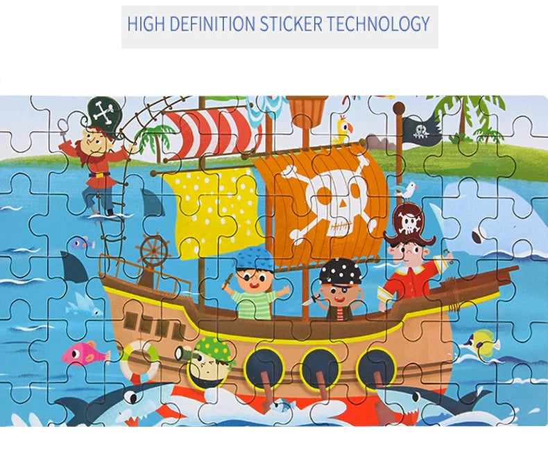 60PCS Wooden Puzzle Toys – Cartoon Vehicle & Animal Jigsaw for Kids’ Learning & Educational Play