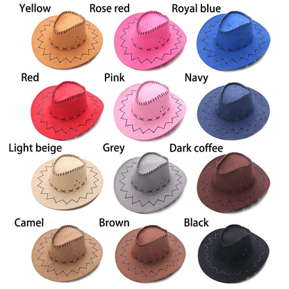 Western Cowboy Hat – Faux Leather Fedora for Men, Women & Kids, Wide Brim Beach & Travel Cap in Black, White & Pink