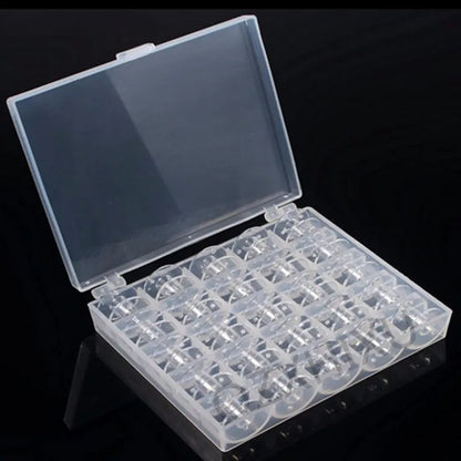 25PCS Clear Sewing Machine Bobbins – Empty Plastic Spools with Storage Box for Home Sewing Accessories