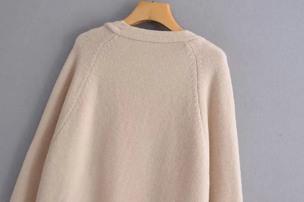 Women’s Solid Color Loose Thick Warm Sweater Cardigan – V Neck Knitted Coat with Pockets, Casual Spring/Autumn Tops C-124