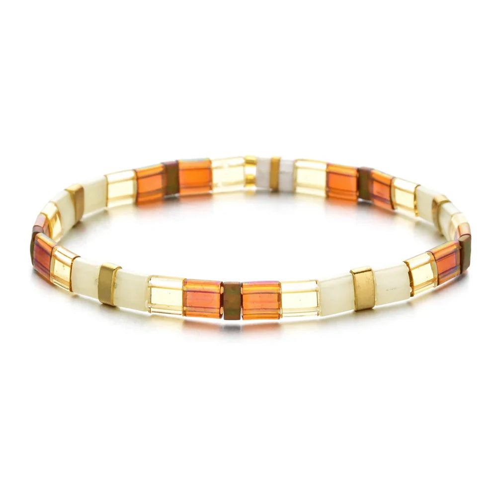 ZMZY Stone Tila Beads Elastic Bracelet for Women – 2025 Fashion Colorful Rainbow Miyuki Tile Bead Jewelry Gift Bracelet