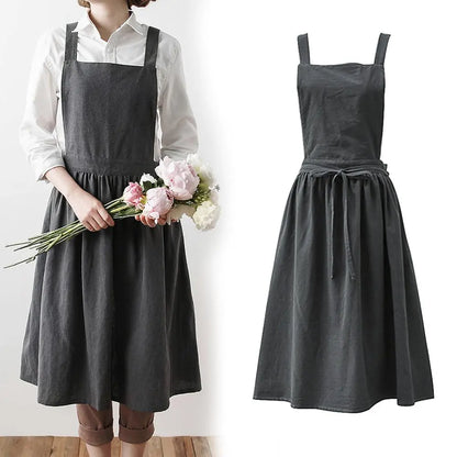 Nordic Simple Cotton Linen Florist Apron - Versatile for Gardening, Coffee Shops, Kitchen Cooking, Baking, and Restaurant Use, Stylish Pinafore Design