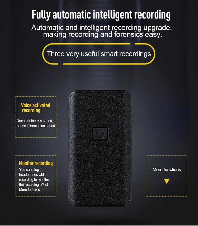 8-64GB Digital Voice Recorder – Hidden Sound-Activated Espia Dictaphone with Magnet, Long-Distance Recording, MP3 & U-Disk