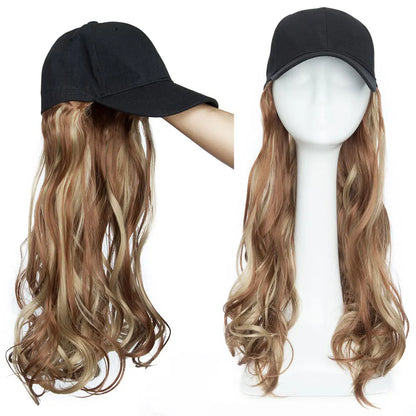 Snoilite Synthetic Long Wavy Baseball Cap with Hair Extension: Integrate Cap Hat for Women & Girls | Daily Hairstyle Wig